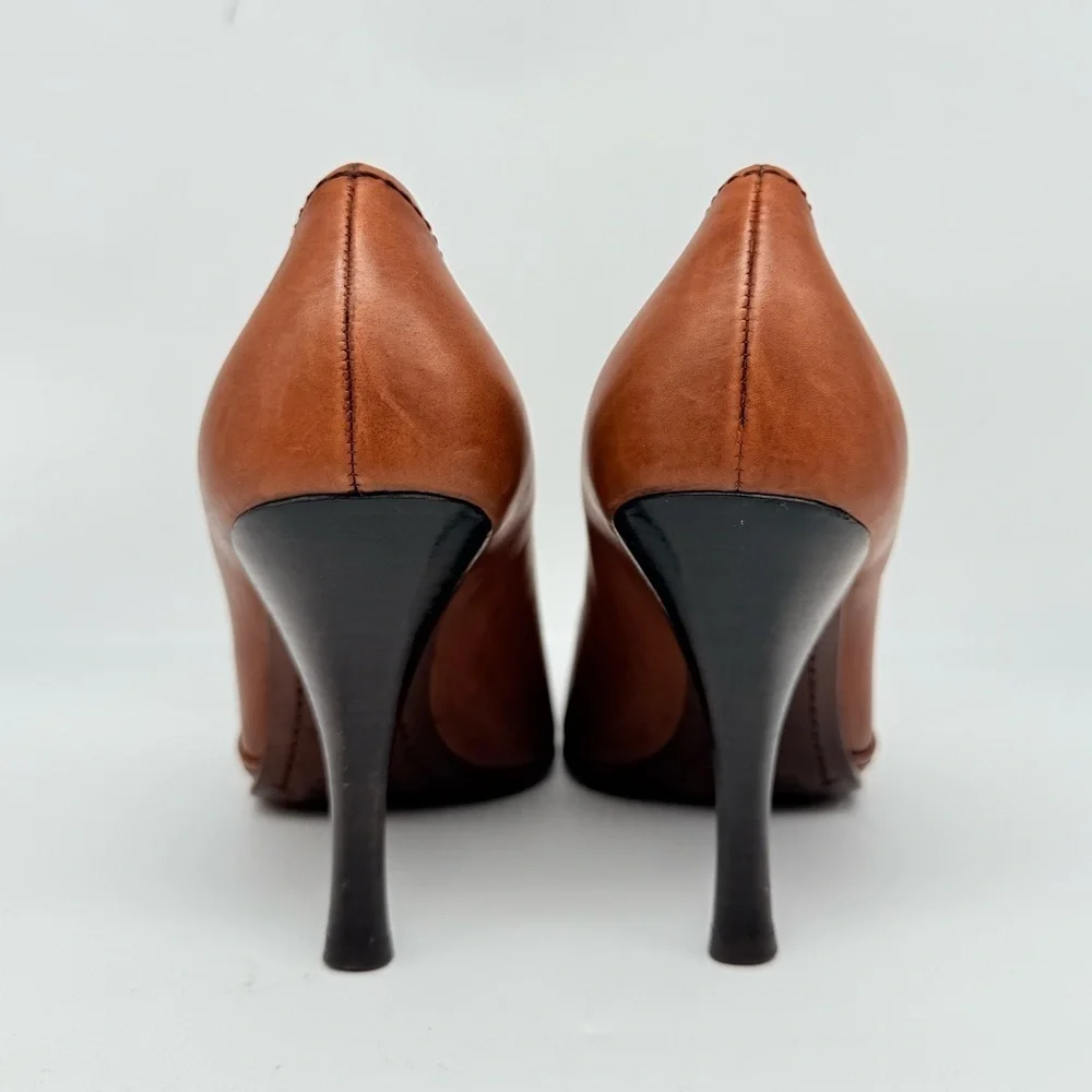 Prada Vintage Brown Leather 3D flower appilique square toe 100mm pumps EU37
